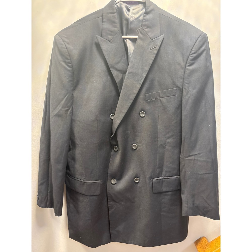 Vinci Double Breasted Blazer Mens 43.5L‎  Black Peak Lapel 6-Button Jacket